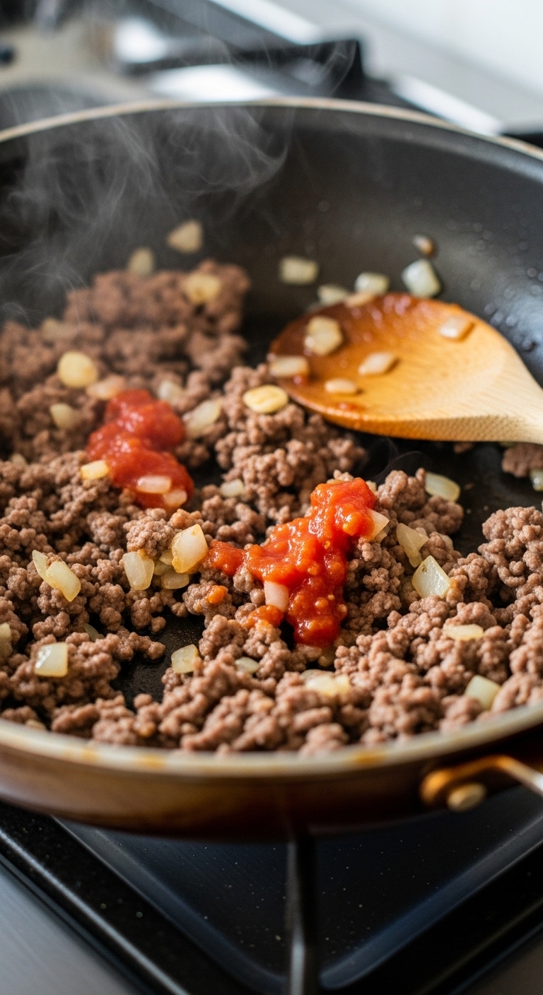 Homemade Beef Filling Cooking in a Skillet