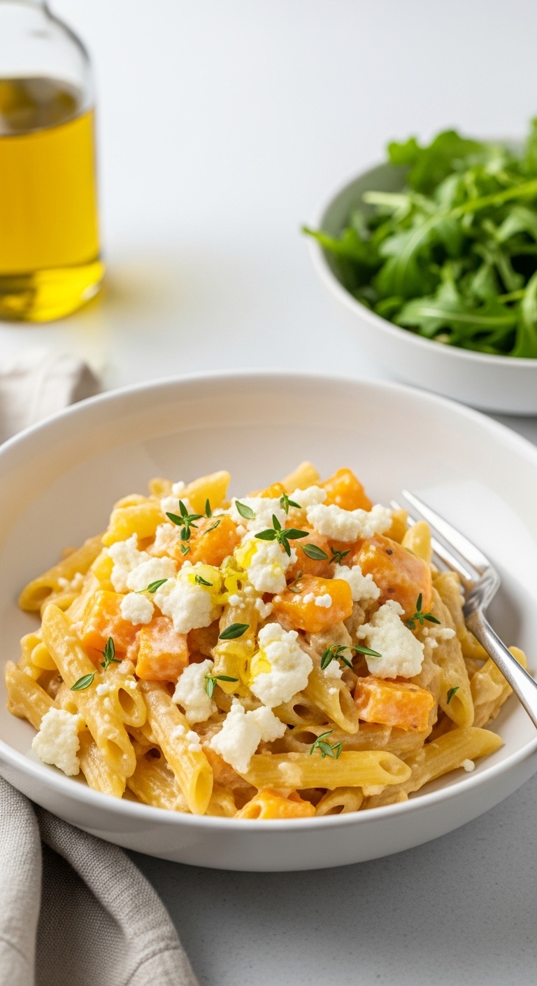 Homemade Plated Squash Feta Pasta