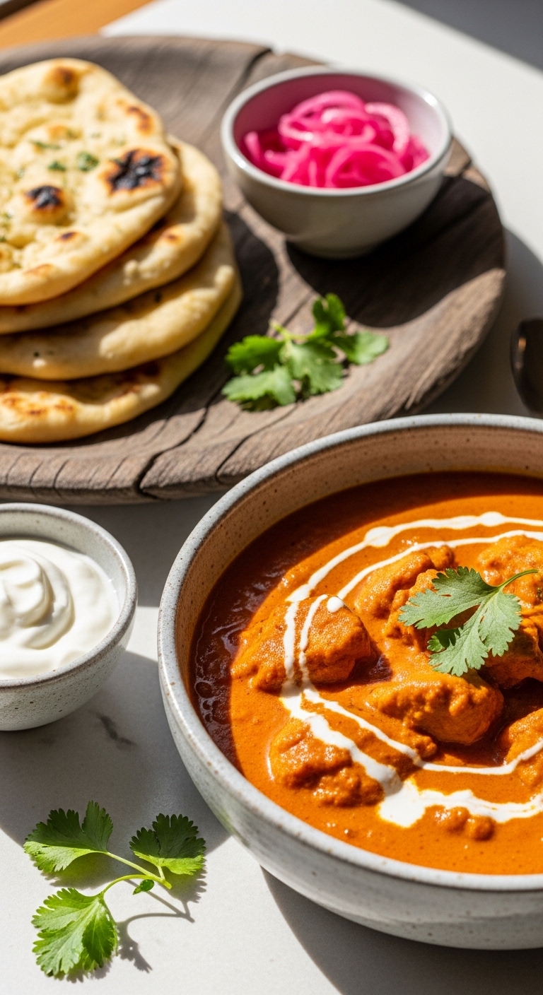 Homemade butter chicken served in a rustic bowl