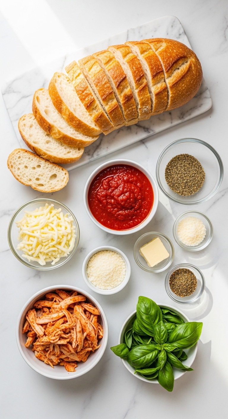 Ingredients Flat Lay for Lazy Chicken Parmesan Grilled Cheese