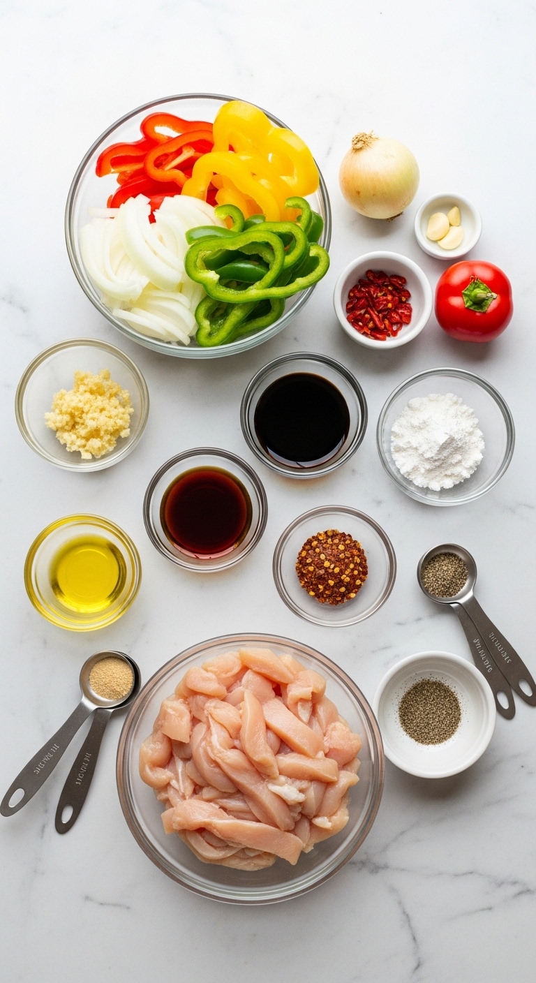 Ingredients Flat Lay for Spicy Black Pepper Chicken