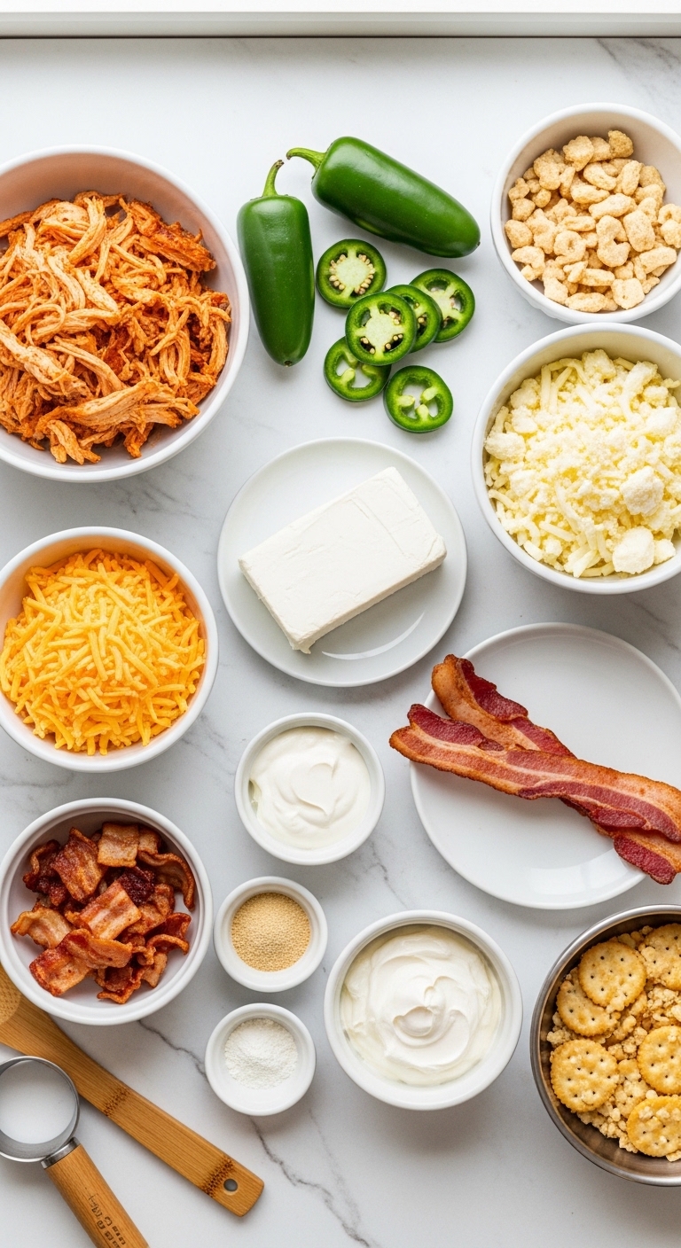 Jalapeno Popper Chicken Casserole Ingredients Flat Lay 