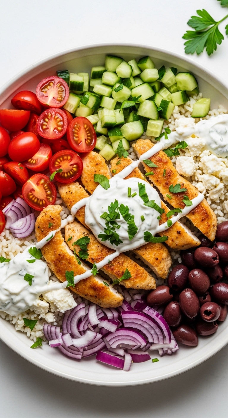 Mediterranean Lemon Dill Chicken Bowl assembly