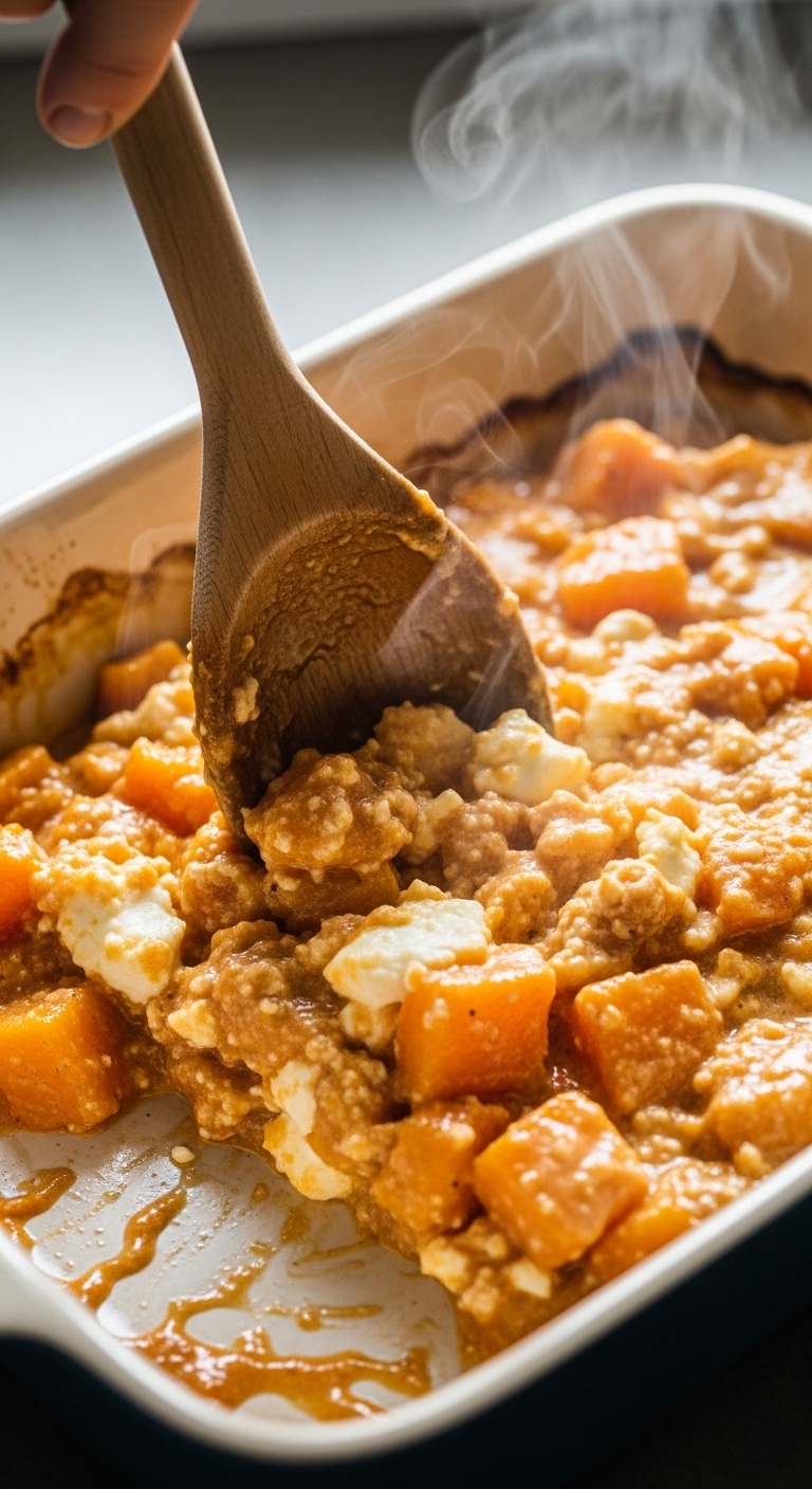 Mixing Creamy Roasted Feta and Squash Sauce
