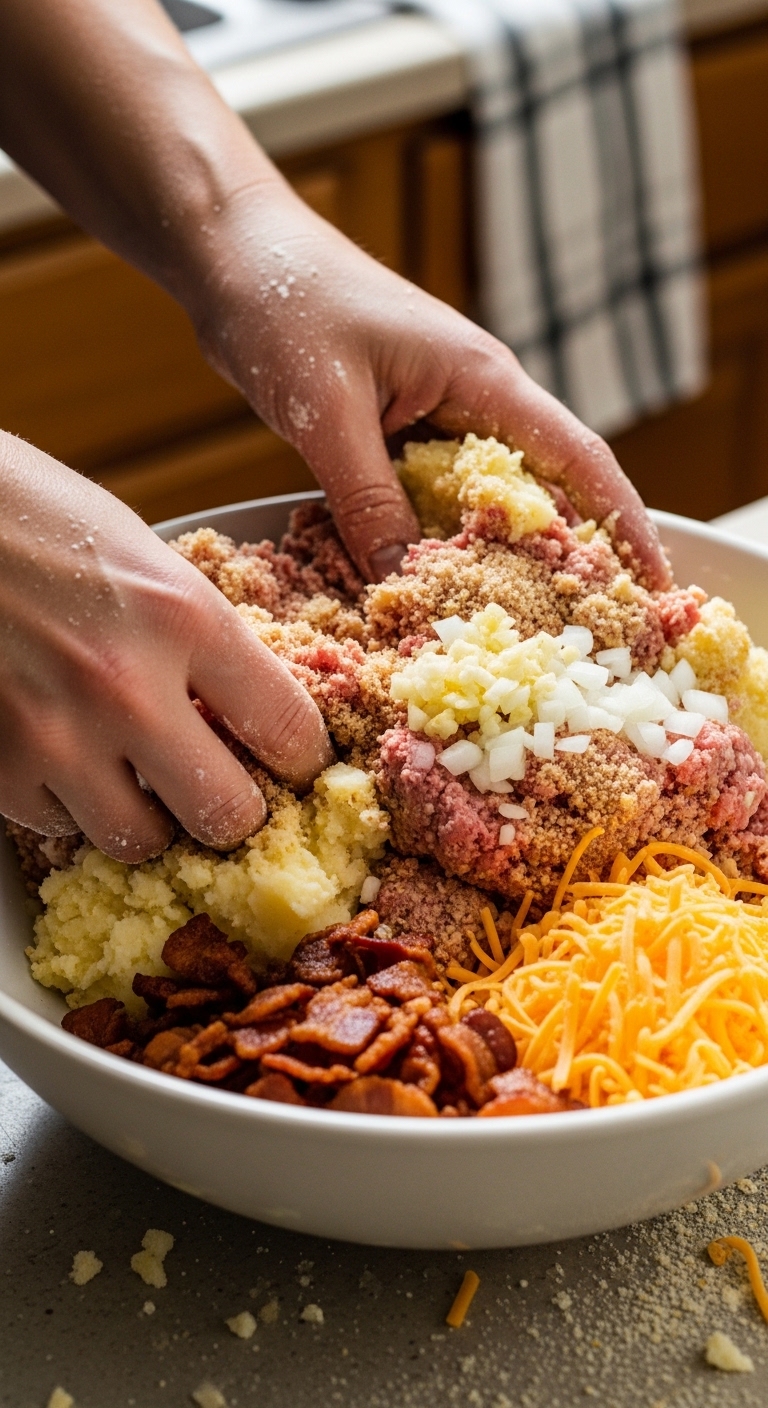 Mixing Homemade Loaded Potato Meatloaf 