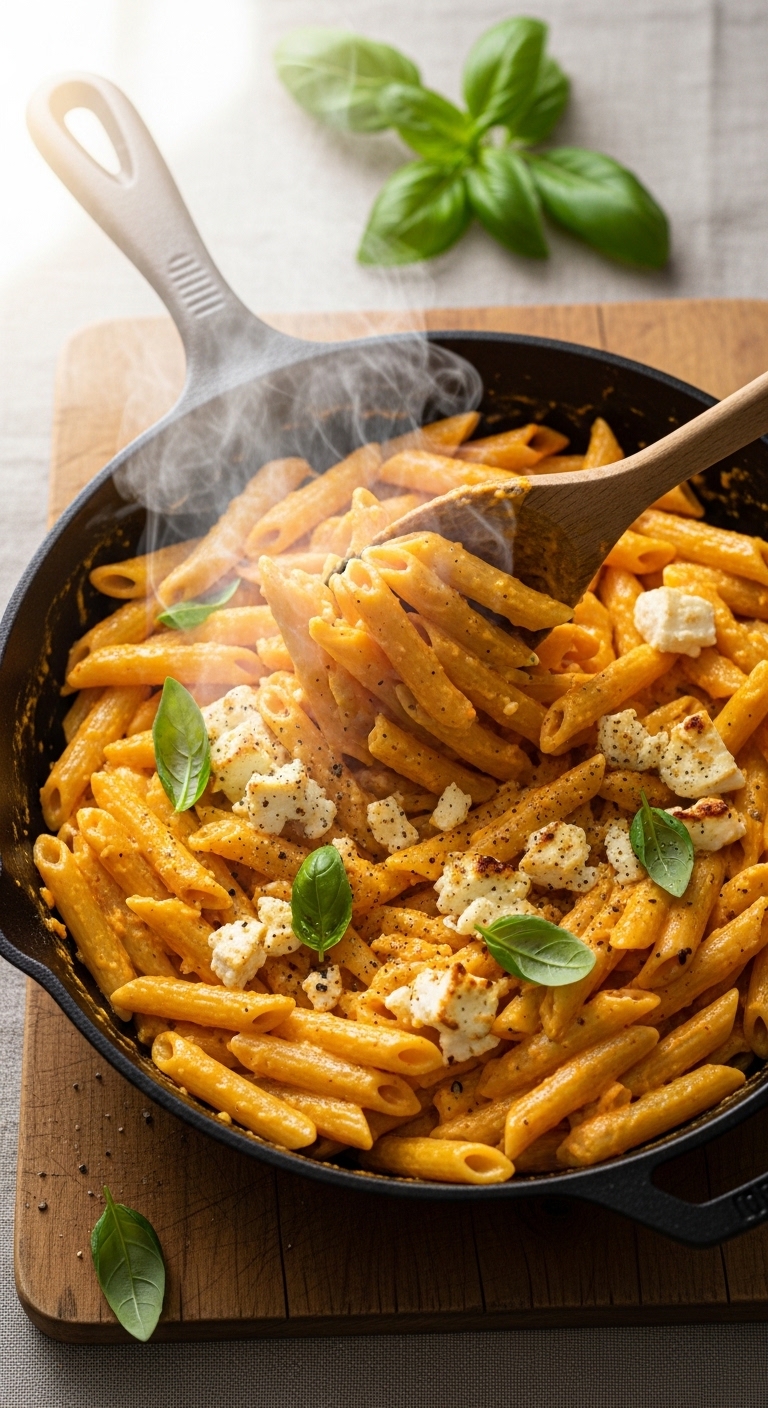 Pasta Coated in Feta-Squash Sauce