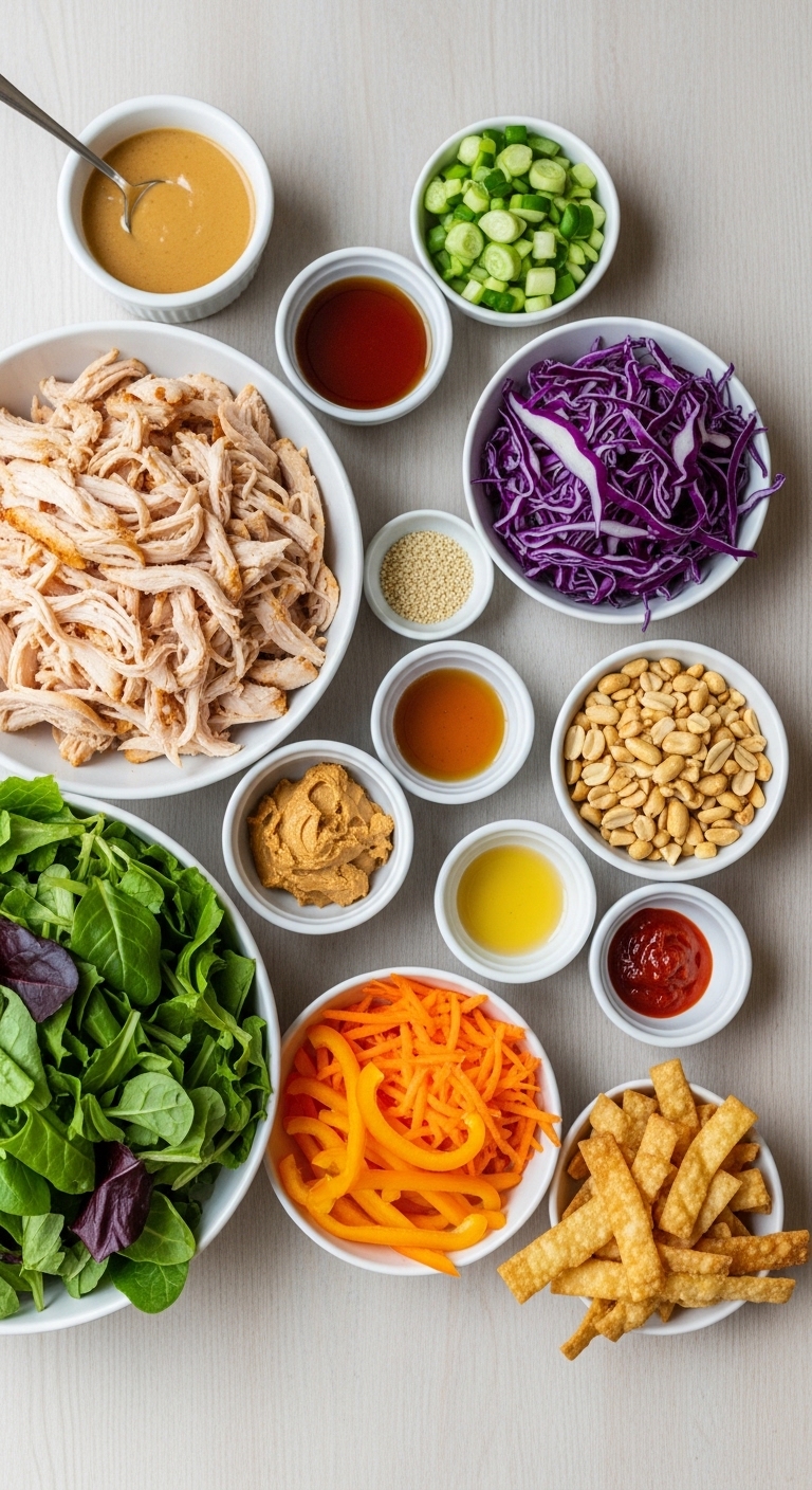 Peanut Chicken Crunch Salad Ingredients DSLR Flat Lay