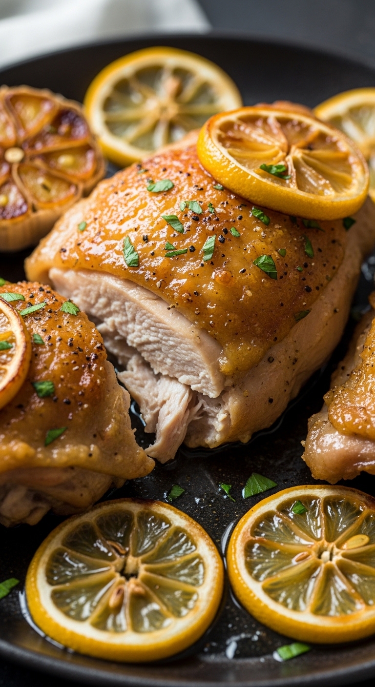 Perfectly Baked Juicy Lemon Butter Chicken Close-Up