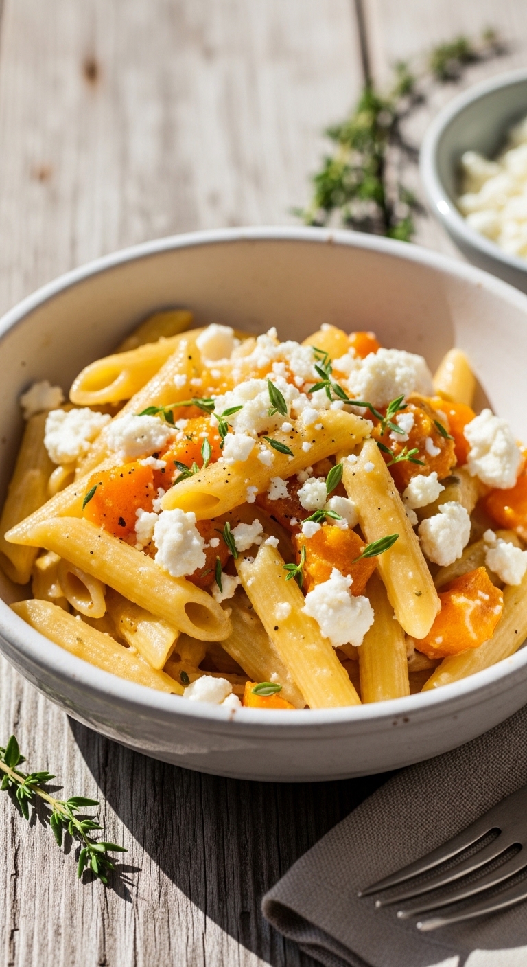 Plated Baked Feta Butternut Squash Pasta