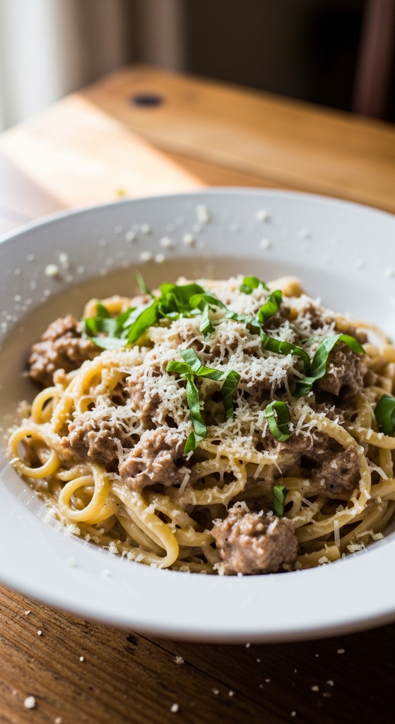 Plated Creamy Tuscan Sausage Pasta