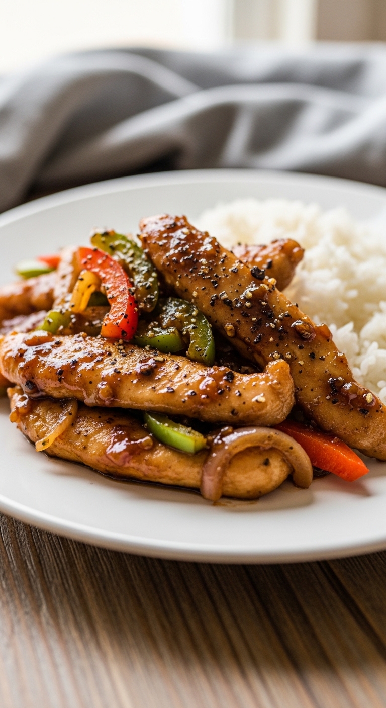Plated Spicy Black Pepper Chicken Dinner