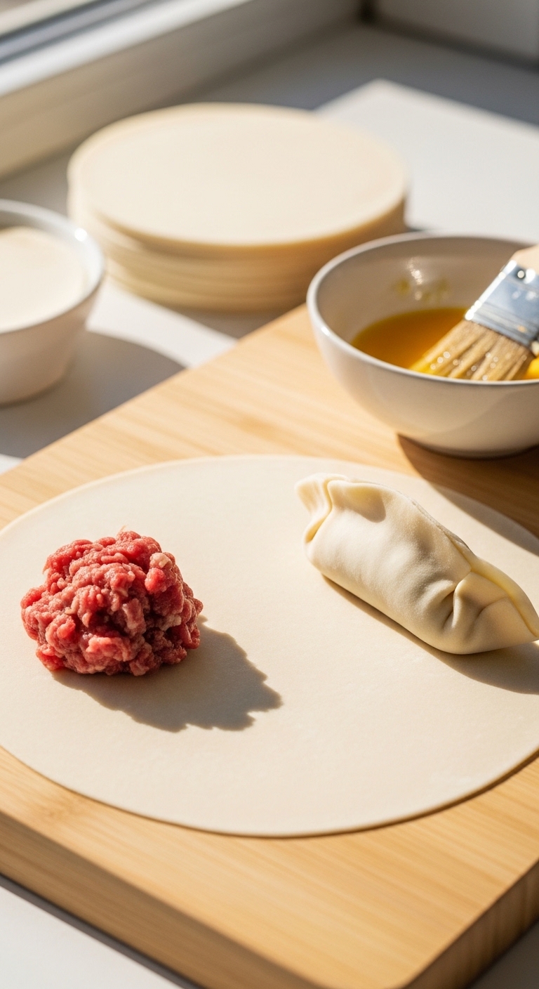 Rolling Spicy Beef Dumpling Rolls Step Scene