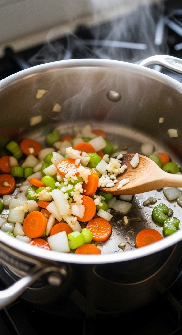 Sautéing Aromatics in Soup Pot