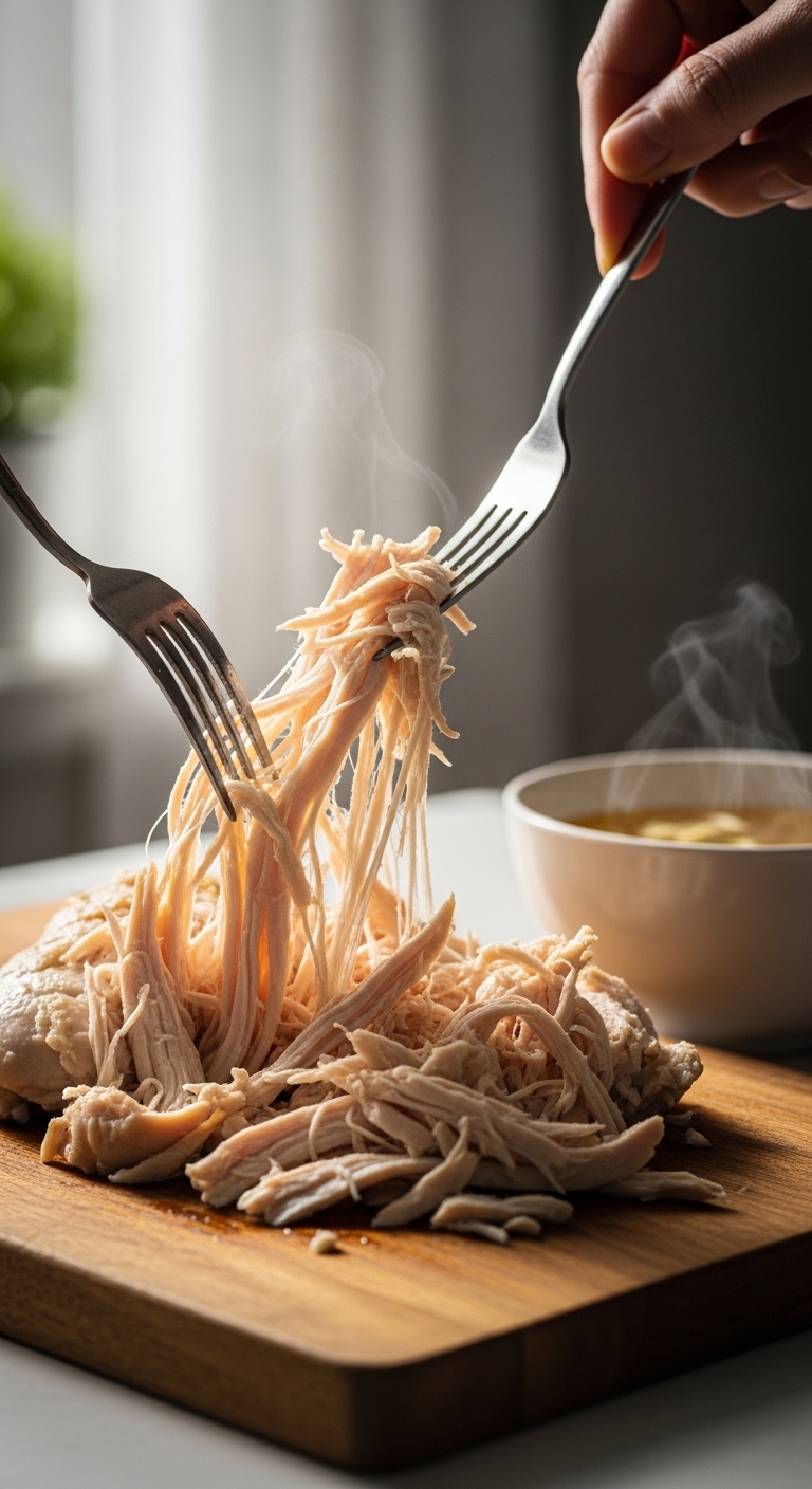 Shredded Chicken for Soup Preparation