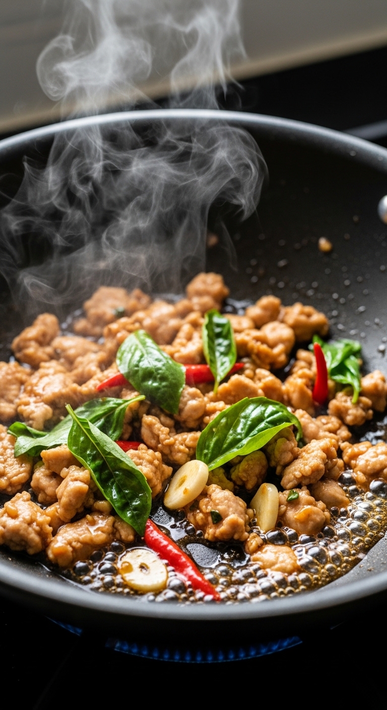Sizzling Thai Basil Chicken in Wok