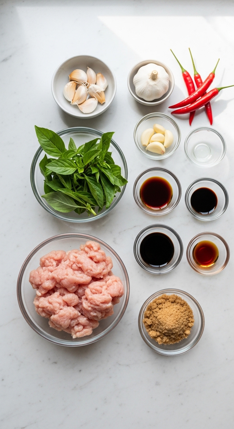 Thai Basil Chicken Fresh Ingredients Flat Lay