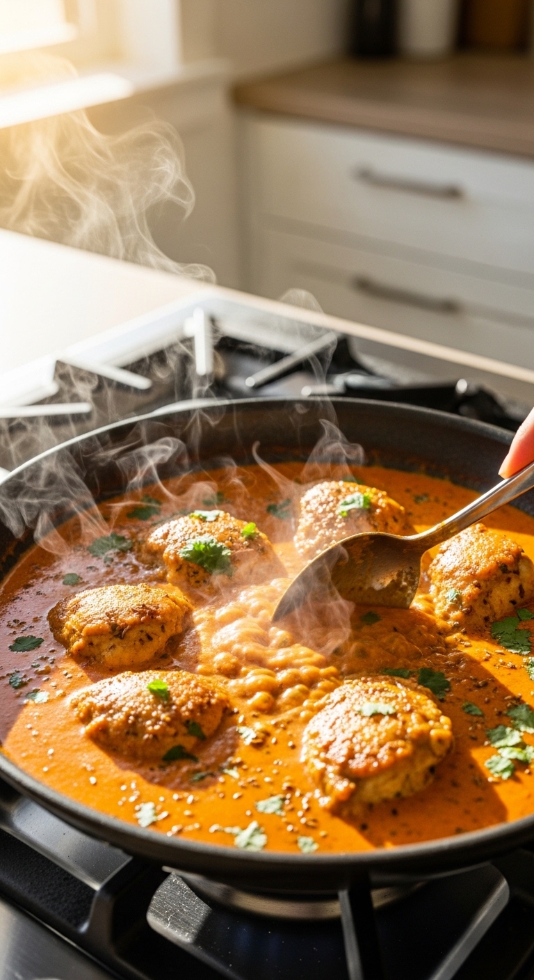 a pan, golden chicken pieces