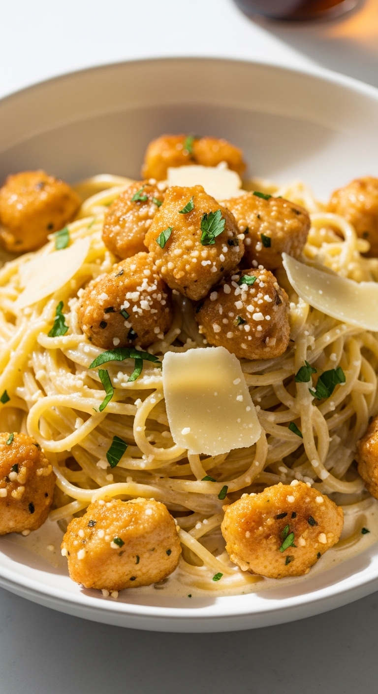 garlic butter chicken bites creamy parmesan pasta