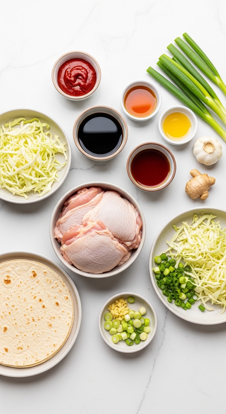  ingredients for Korean BBQ chicken tacos