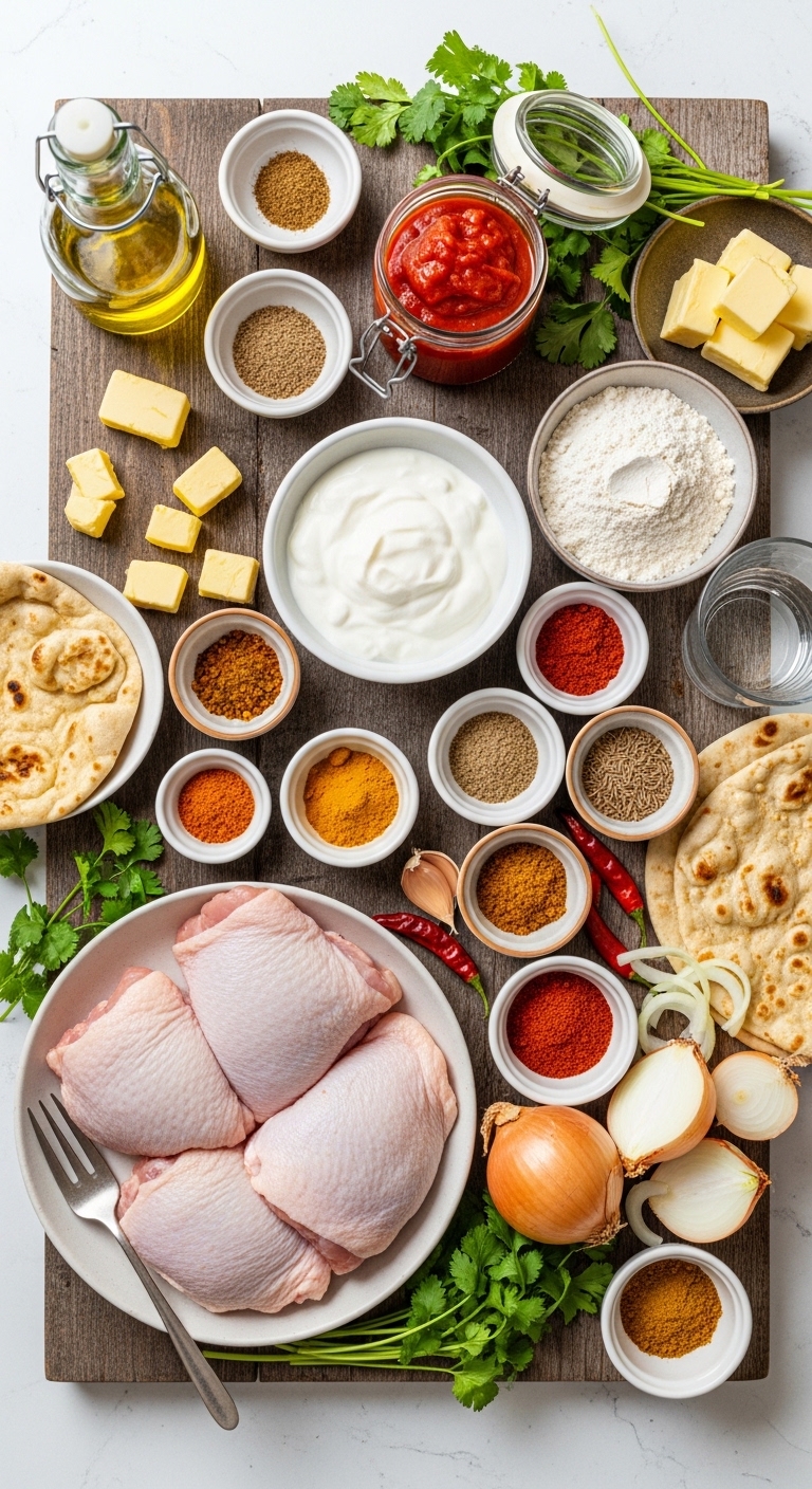 ingredients for butter chicken and naan