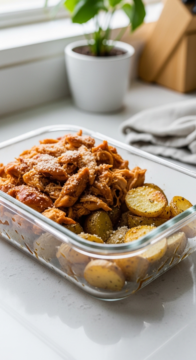 leftover honey BBQ chicken garlic parmesan potatoes