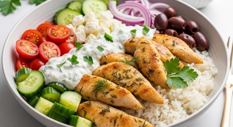 mediterranean lemon dill chicken bowls